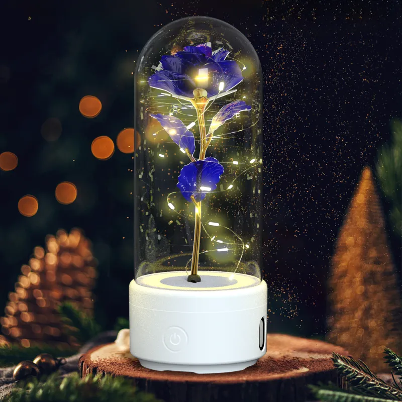 Creative 2 In 1 Rose Flowers LED Light And Bluetooth-compatible Speaker Valentine's Day Gift Rose Luminous Night Light Ornament In Glass Cover - Image 3