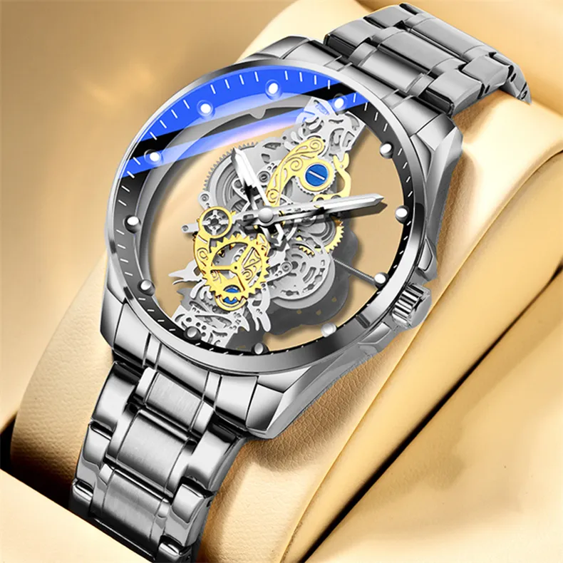 Men Watch Skeleton Automatic Quartz Watch Gold Skeleton Vintage Man Watch Mens Watches Top Brand Luxury - Image 6