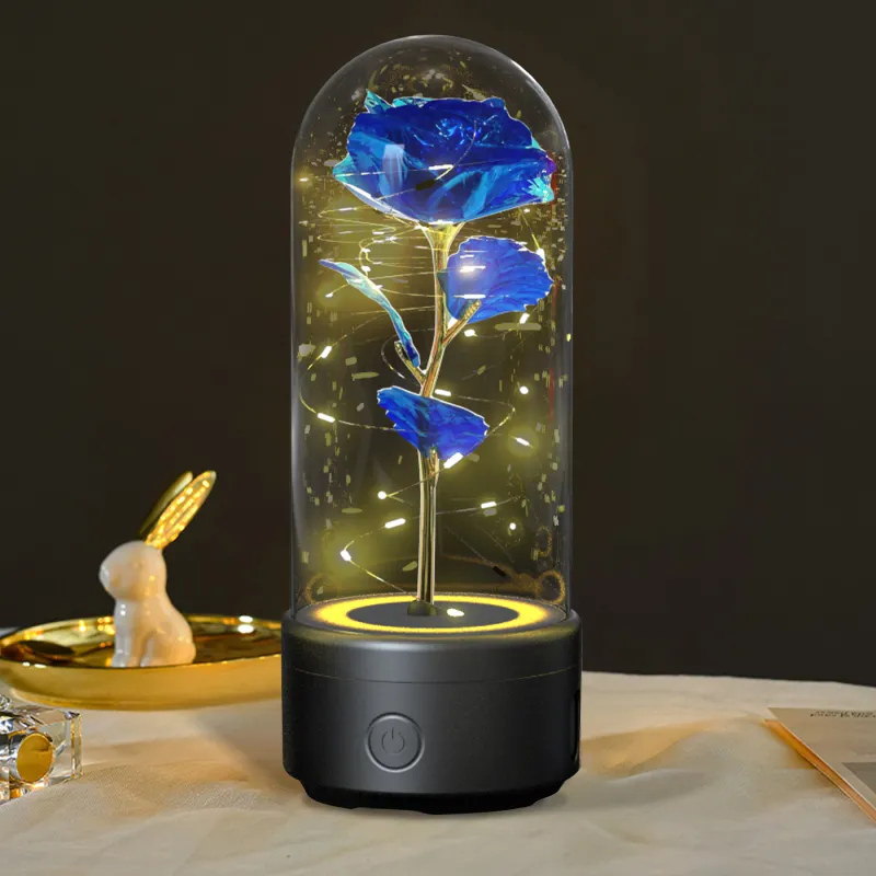 Creative 2 In 1 Rose Flowers LED Light And Bluetooth-compatible Speaker Valentine's Day Gift Rose Luminous Night Light Ornament In Glass Cover - Image 9