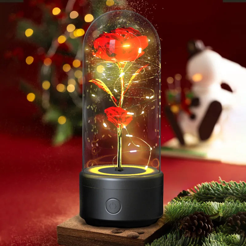 Creative 2 In 1 Rose Flowers LED Light And Bluetooth-compatible Speaker Valentine's Day Gift Rose Luminous Night Light Ornament In Glass Cover - Image 10