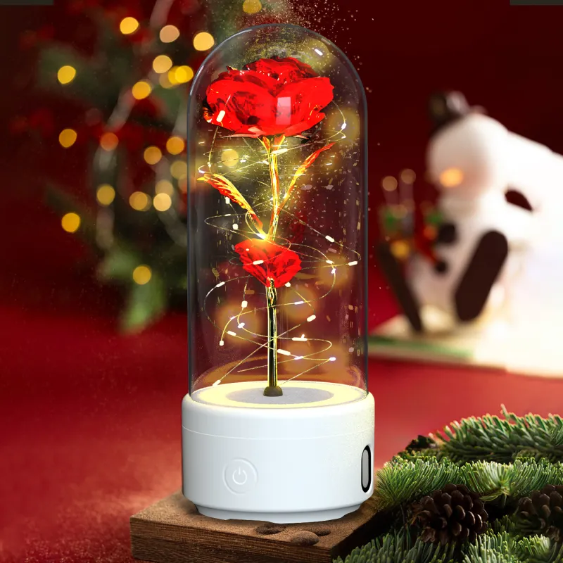 Creative 2 In 1 Rose Flowers LED Light And Bluetooth-compatible Speaker Valentine's Day Gift Rose Luminous Night Light Ornament In Glass Cover - Image 5