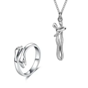 Silver Hug Necklace (With Ring)